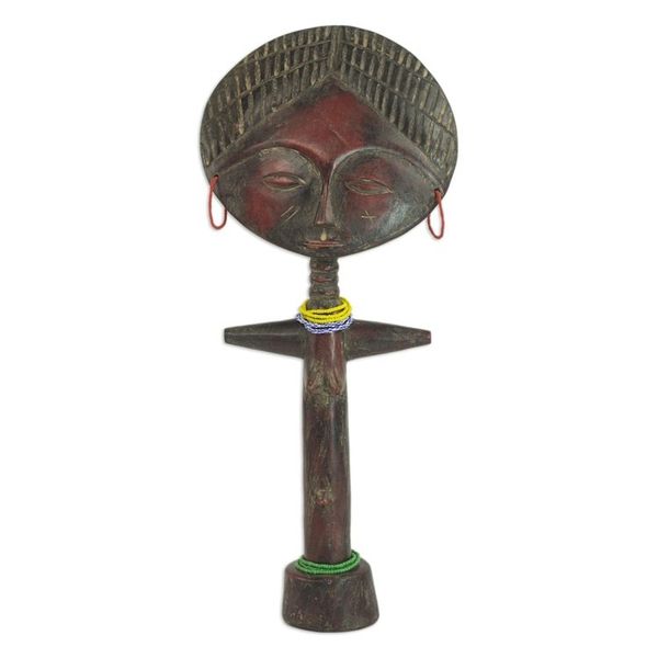 Alternate image for Handcrafted African Sese Wood Doll with Recycled Glass Beads Yaa Doll