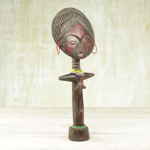 Alternate image for Handcrafted African Sese Wood Doll with Recycled Glass Beads Yaa Doll