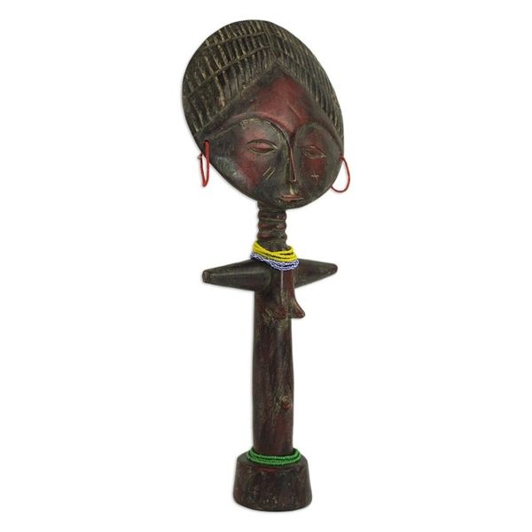 Alternate image for Handcrafted African Sese Wood Doll with Recycled Glass Beads Yaa Doll