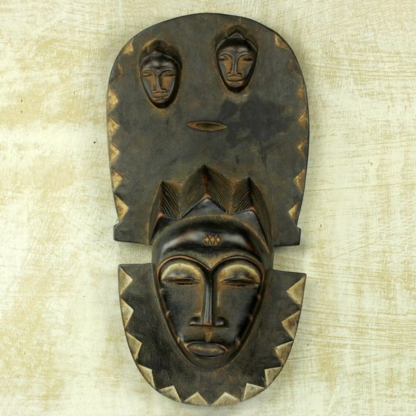 Alternate image for Baule Traditional Wall Mask Replica Hand-Carved in Ghana Baule Legacy