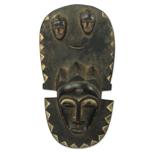 Alternate image for Baule Traditional Wall Mask Replica Hand-Carved in Ghana Baule Legacy