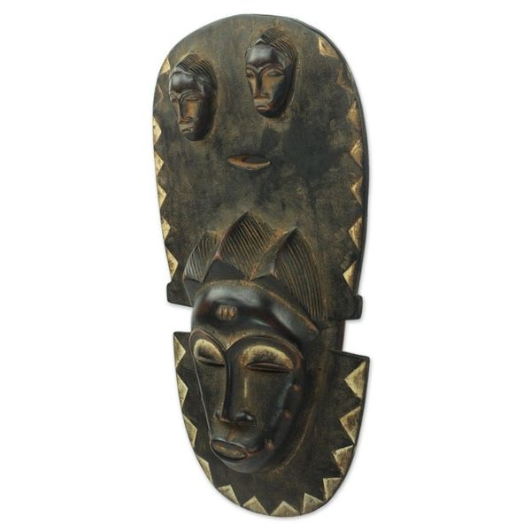 Alternate image for Baule Traditional Wall Mask Replica Hand-Carved in Ghana Baule Legacy