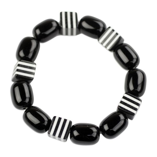 Alternate image for Black and White Recycled Beaded Glass Stretch Bracelet Maame