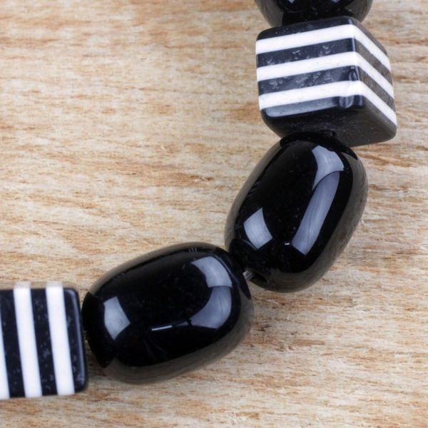 Alternate image for Black and White Recycled Beaded Glass Stretch Bracelet Maame