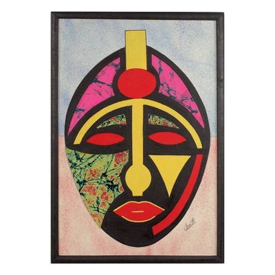 Alternate image for Ghanaian Batik Oil on Cotton Collage African Mask on Cotton Supreme Being