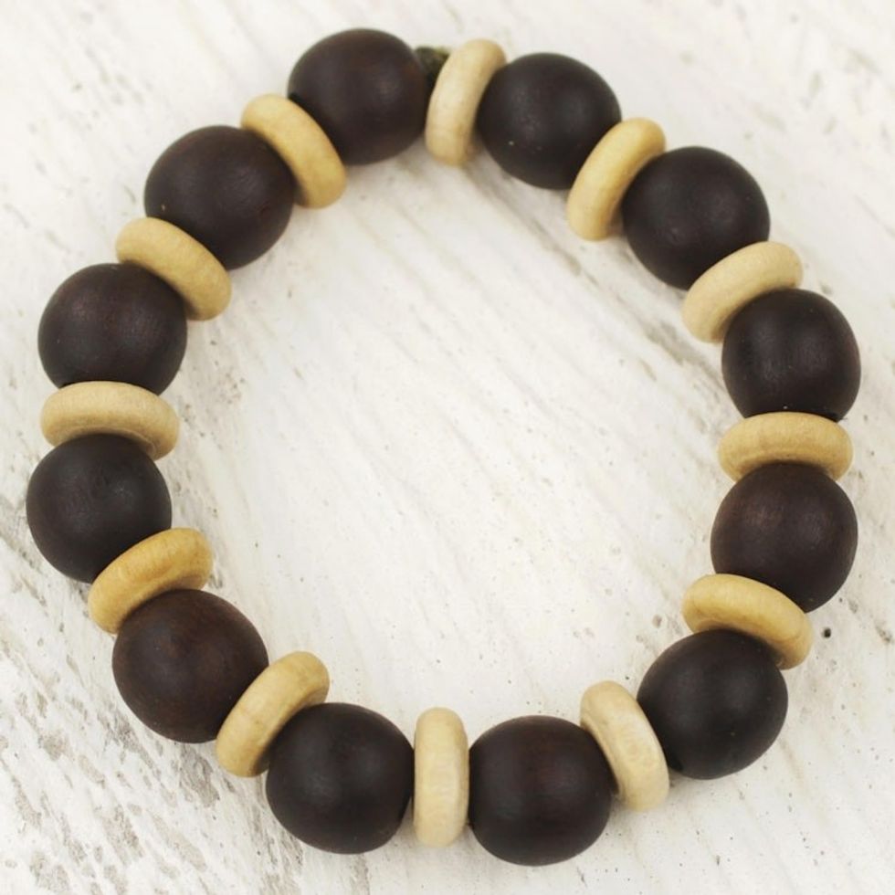 Handcrafted Stretch Bracelet with Wood Beads 'Break Free'