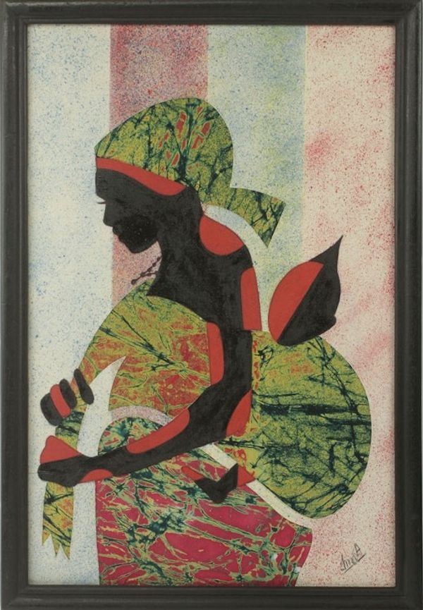 Image for Artisan Crafted Framed African Folk Art Motherhood Painting Good Akan Mother