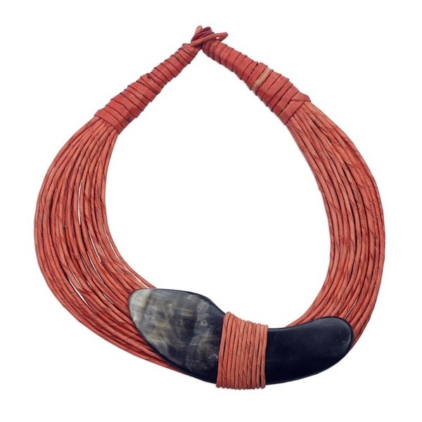 Alternate image for Boomerang Horn Pendant Orange Leather Cord Necklace Tuumsongo