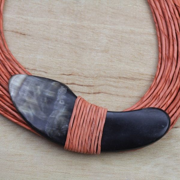 Alternate image for Boomerang Horn Pendant Orange Leather Cord Necklace Tuumsongo