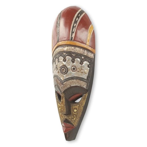 Alternate image for African King Wall Mask Crafted with Wood Aluminum and Brass Powerful Ohene
