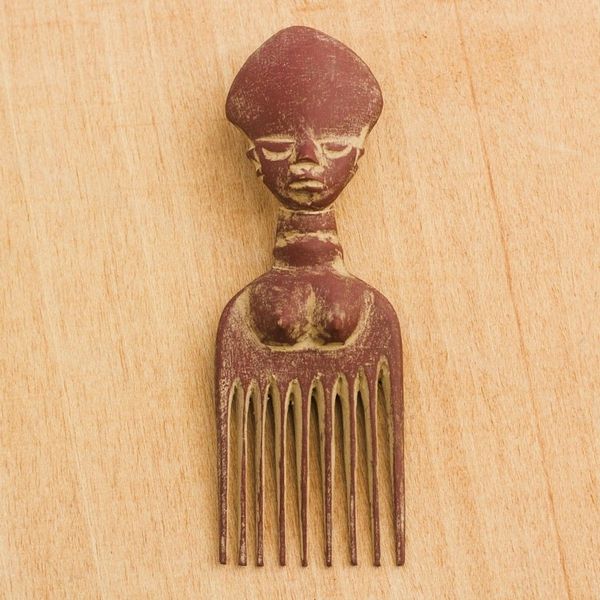 Alternate image for Wood Comb-Shaped Wall Art in Red from Ghana Red Osele