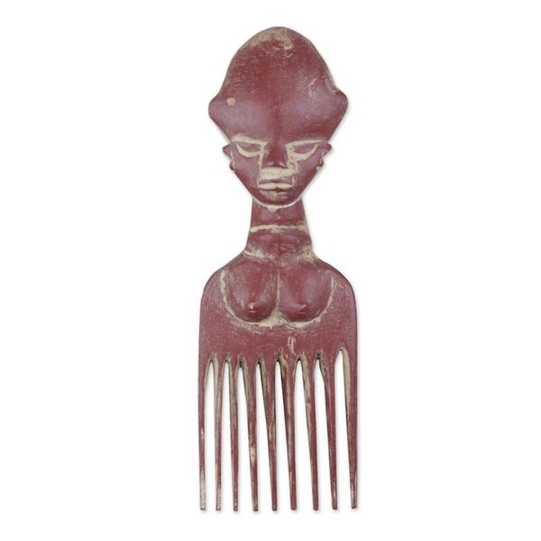 Alternate image for Wood Comb-Shaped Wall Art in Red from Ghana Red Osele