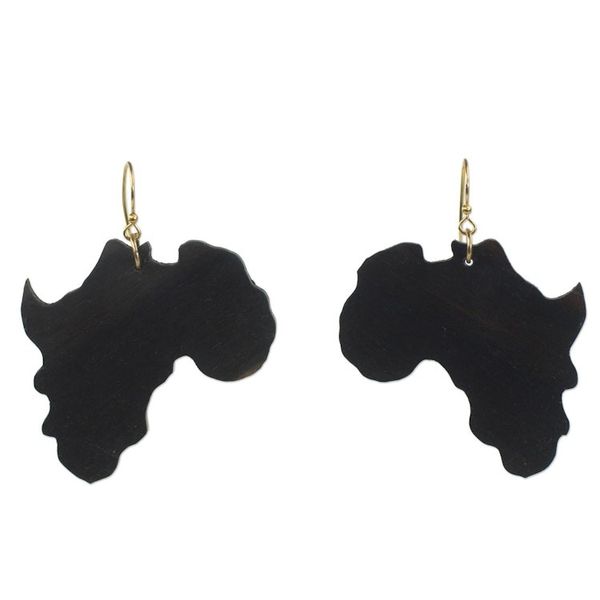 Alternate image for Ebony Wood Africa-Shaped Dangle Earrings from Ghana Being African