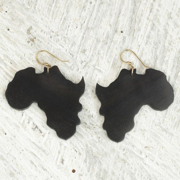 Alternate image for Ebony Wood Africa-Shaped Dangle Earrings from Ghana Being African