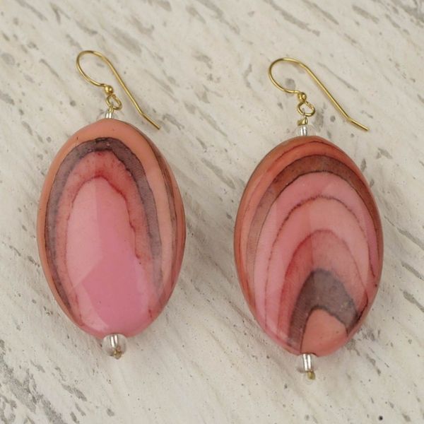 Alternate image for Hand Crafted Upcycled Plastic Dangle Earrings in Pink Rustic Love in Pink
