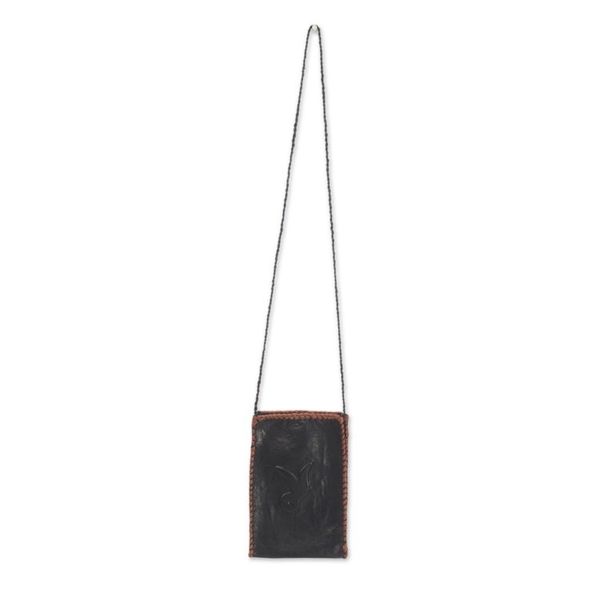 Alternate image for Handcrafted Leather Cell Phone Shoulder Bag in Black African Rabbit