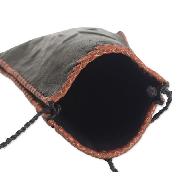 Alternate image for Handcrafted Leather Cell Phone Shoulder Bag in Black African Rabbit