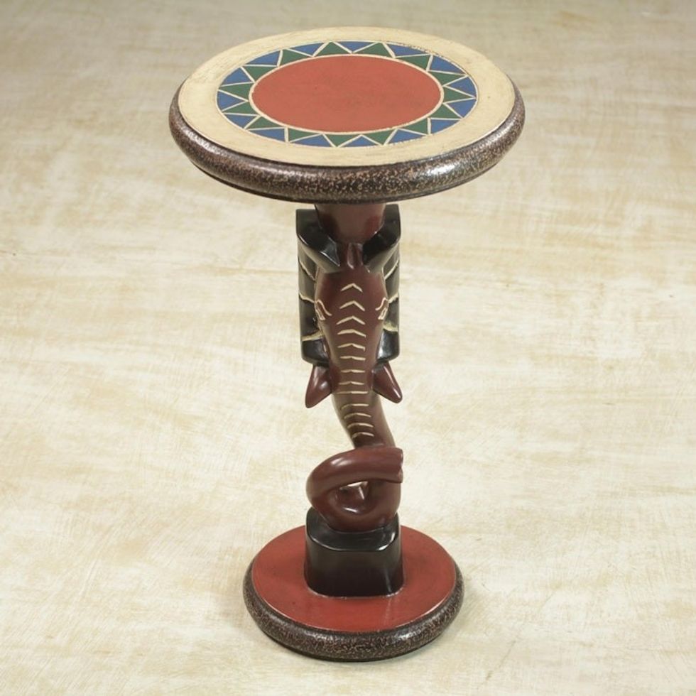 Handcrafted Sese Wood Elephant Accent Table from Ghana 'Red Elephant'