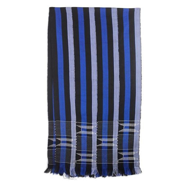 Alternate image for Blue Black and White Hand Woven 100 Cotton Kente Shawl Textured Delft Blue