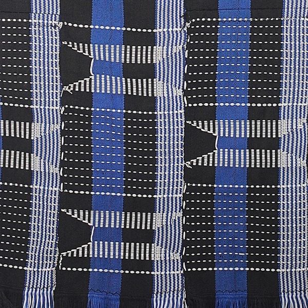 Alternate image for Blue Black and White Hand Woven 100 Cotton Kente Shawl Textured Delft Blue