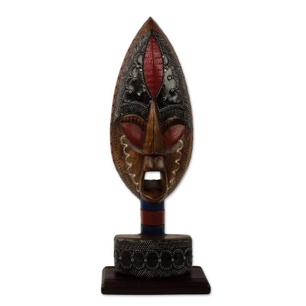 Alternate image for Hand Carved Wood African Warrior Mask on Stand Warrior of Africa