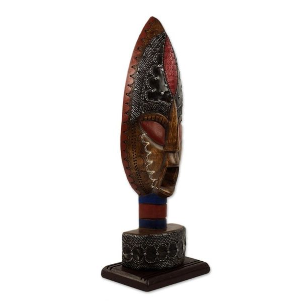 Alternate image for Hand Carved Wood African Warrior Mask on Stand Warrior of Africa
