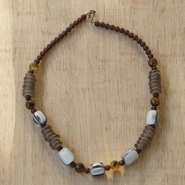 Alternate image for African Necklace Crafted by Hand with Recycled Beads Xose in Beige