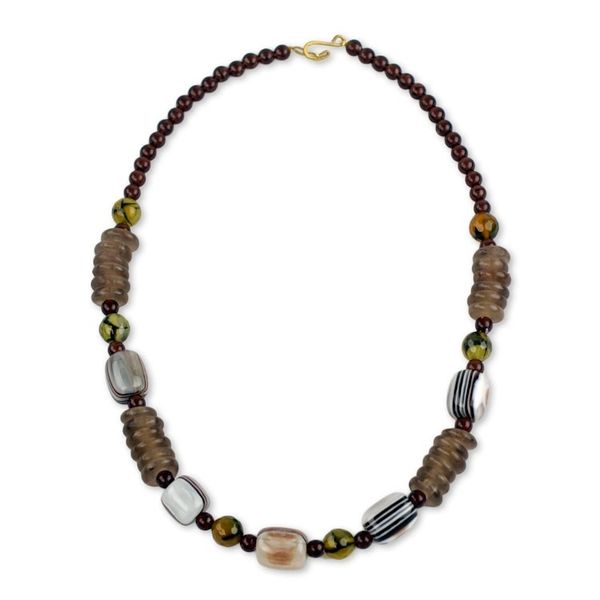 Alternate image for African Necklace Crafted by Hand with Recycled Beads Xose in Beige