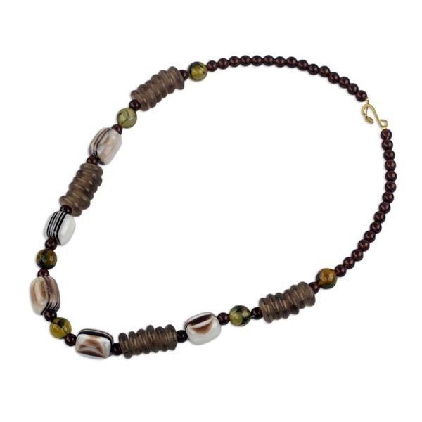 Alternate image for African Necklace Crafted by Hand with Recycled Beads Xose in Beige