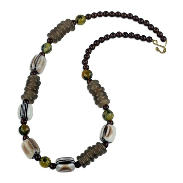 Alternate image for African Necklace Crafted by Hand with Recycled Beads Xose in Beige