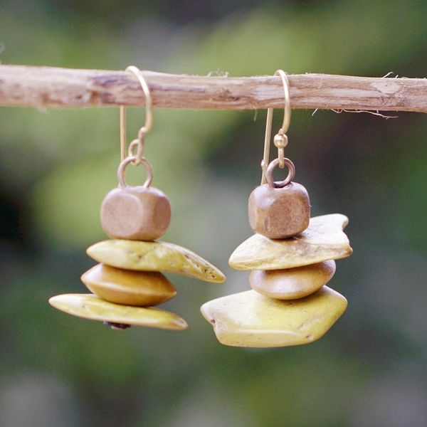 Alternate image for Sese Wood Coconut Shell and Plastic Earrings from Ghana African Monolith