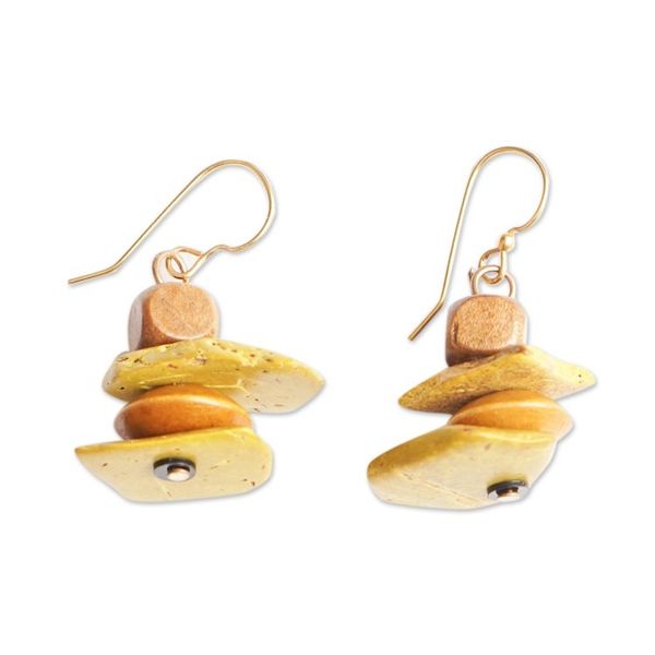 Alternate image for Sese Wood Coconut Shell and Plastic Earrings from Ghana African Monolith