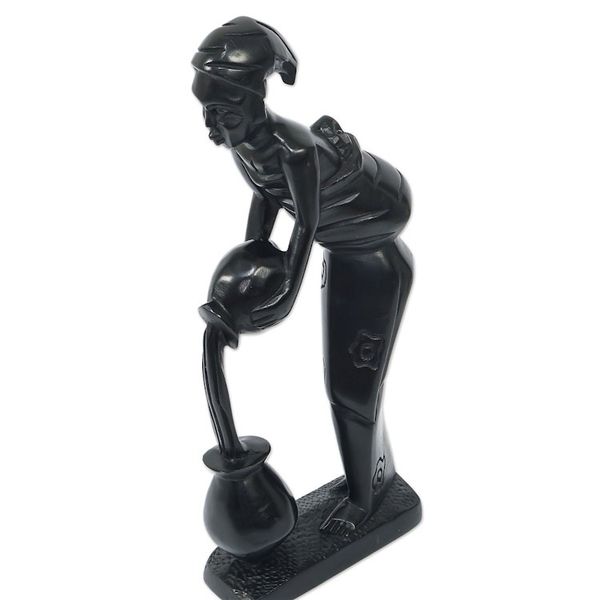 Alternate image for Hand-Carved Ebony Wood Statuette of Mother and Child Afia Maame