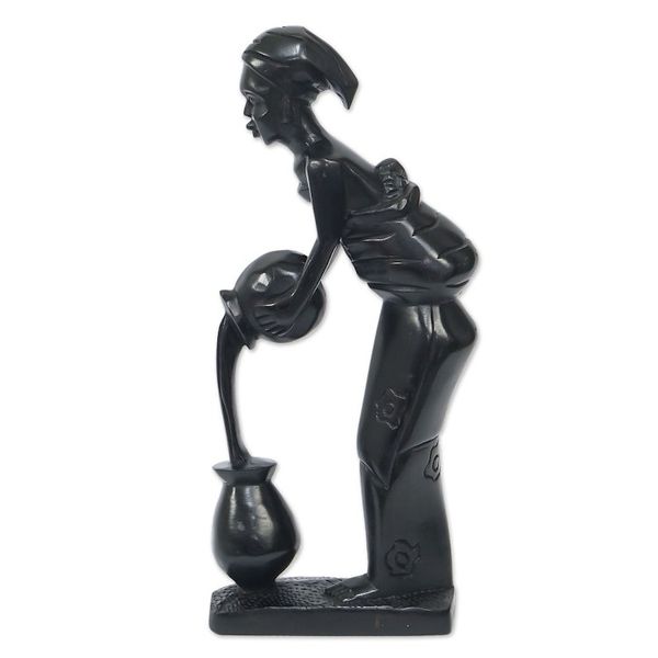Alternate image for Hand-Carved Ebony Wood Statuette of Mother and Child Afia Maame