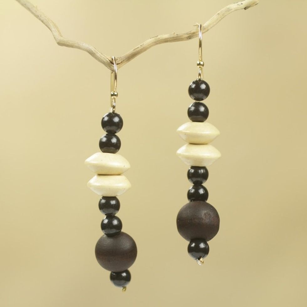 Artisan Crafted Wood and Recycled Beads Earrings 'Muse'