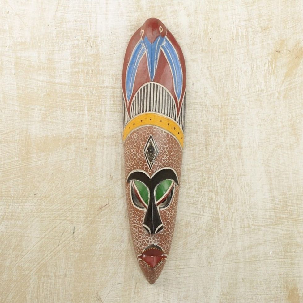 Hand Carved Multicolor West African Sese Wood Mask 'Sipho'