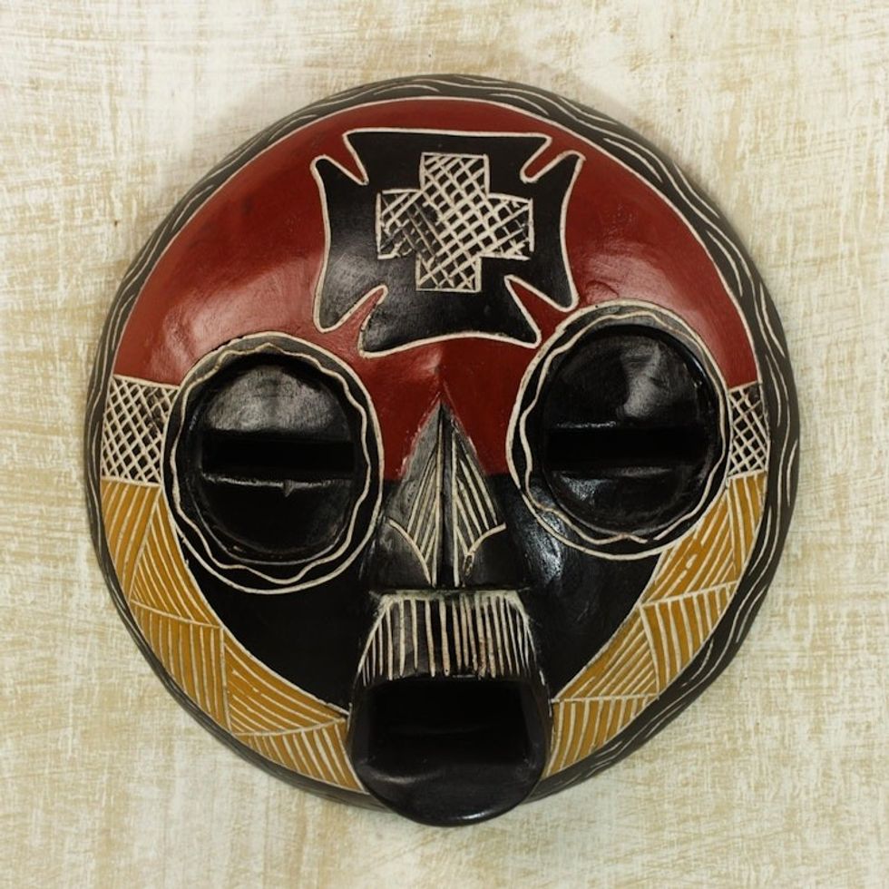 Handcrafted African Sese Wood Wall Mask from Ghana 'Safely Home'