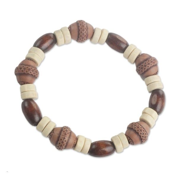 Alternate image for Wood and Recycled Plastic Beaded Stretch Bracelet from Ghana Earthy Charm