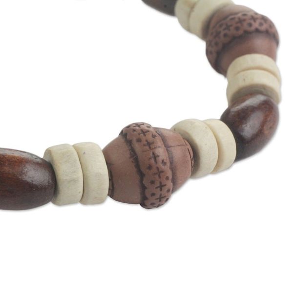 Alternate image for Wood and Recycled Plastic Beaded Stretch Bracelet from Ghana Earthy Charm