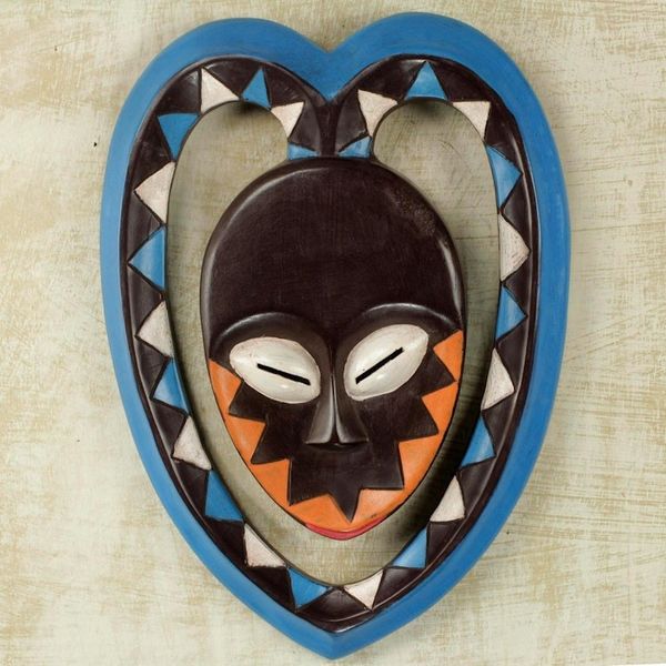 Alternate image for African Art Heart Shaped Kwele Protective Handmade Wood Mask Kwele Mask I