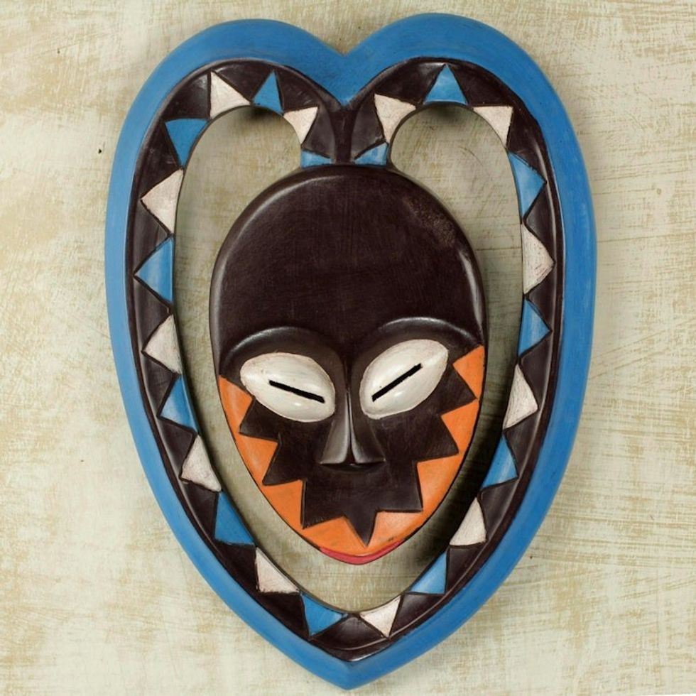 African Art Heart Shaped Kwele Protective Handmade Wood Mask 'Kwele Mask I'