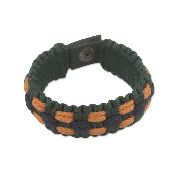 Alternate image for Hand Woven Mens Cord Bracelet in Green, Navy and Gold Golden Dot