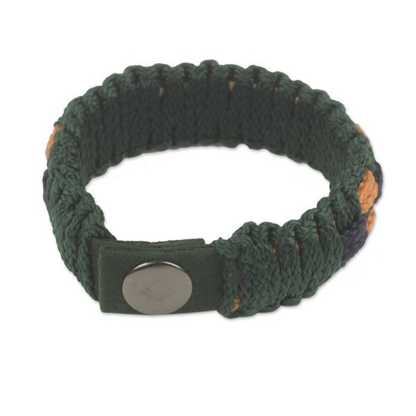 Alternate image for Hand Woven Mens Cord Bracelet in Green, Navy and Gold Golden Dot