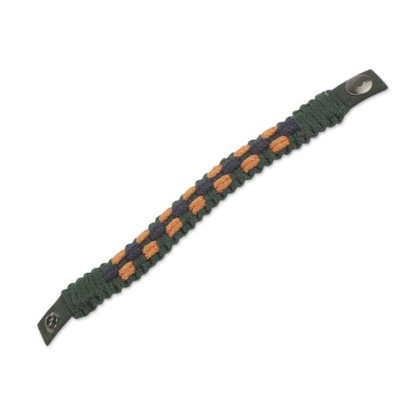 Alternate image for Hand Woven Mens Cord Bracelet in Green, Navy and Gold Golden Dot