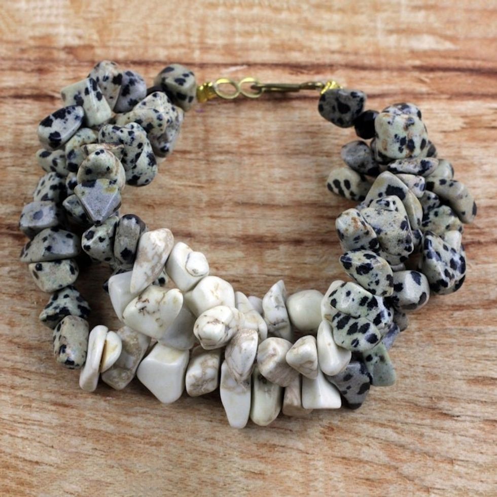 Handcrafted Agate Beaded Bracelet from Ghana 'Speckled Wonder'