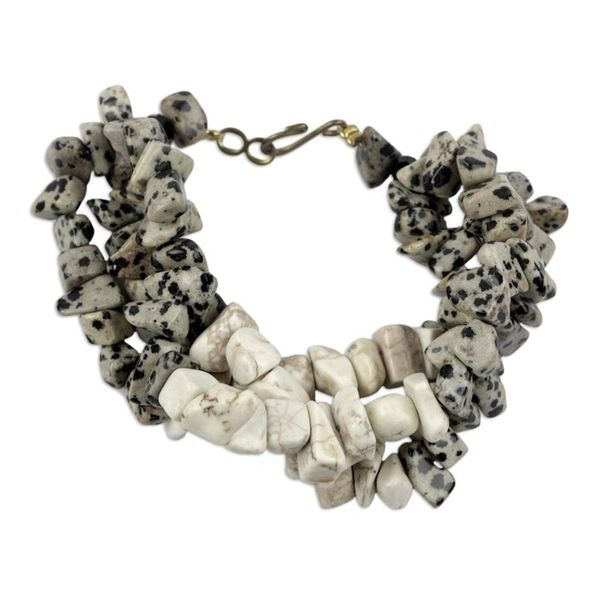 Alternate image for Handcrafted Agate Beaded Bracelet from Ghana Speckled Wonder