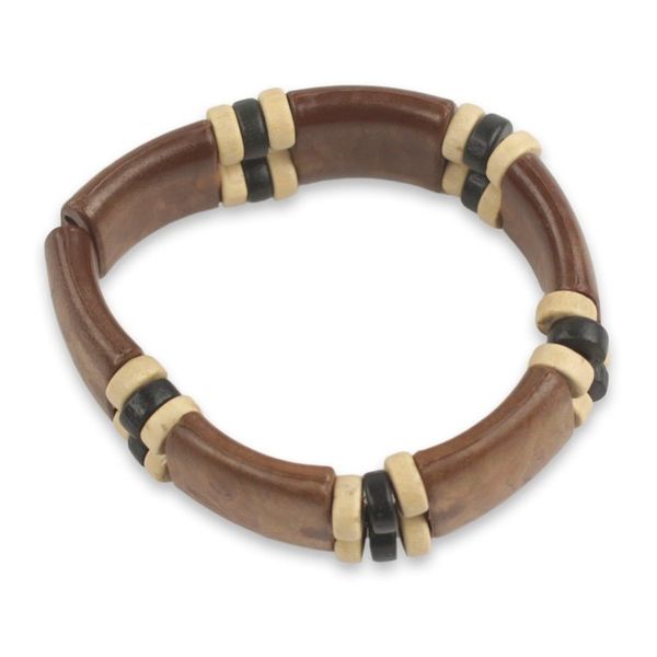 Alternate image for Eco Friendly Wood and Recycled Bead Bracelet from Ghana Coffee Connection