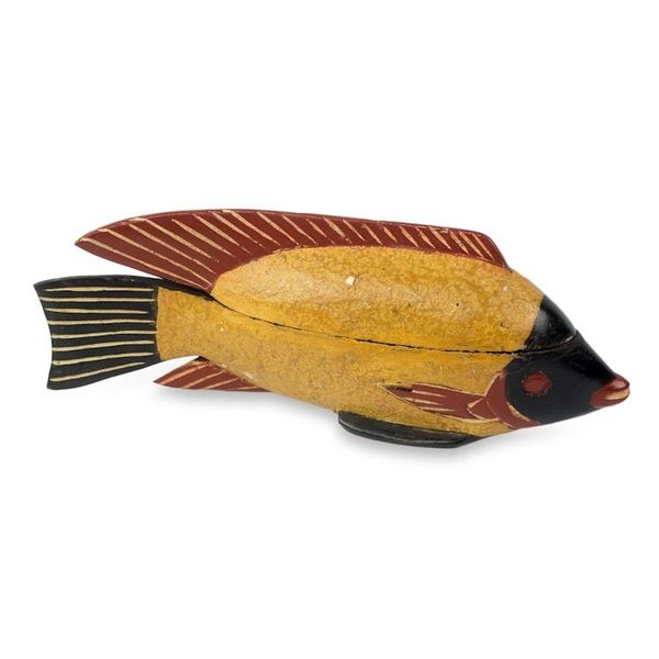 Alternate image for Ghana Fish Theme Artisan Crafted Decorative Wood Box Yellow Ga Fish
