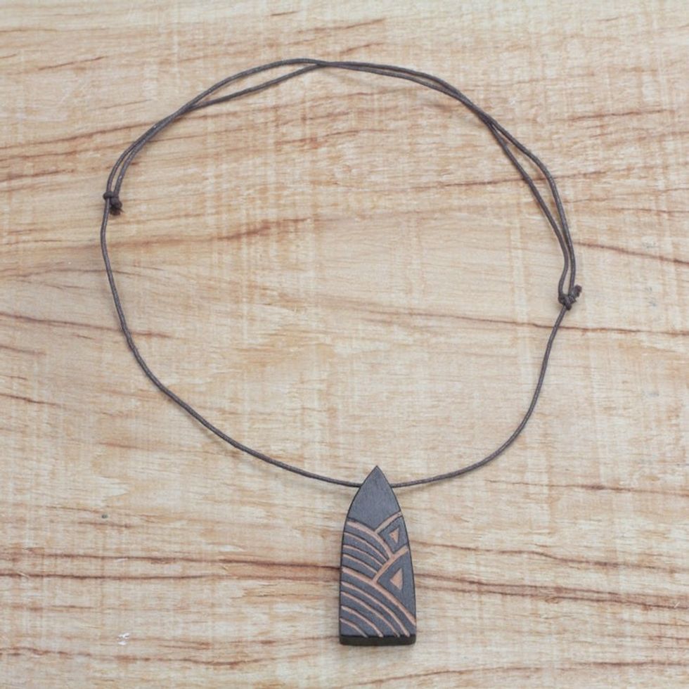 Hand-Carved Sese Wood Mosque Pendant Necklace 'Call to Prayer'