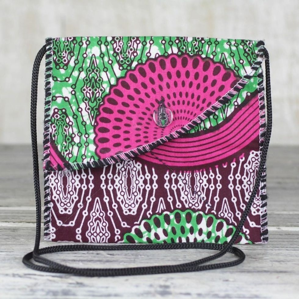 Multicolored Printed Cotton Shoulder Bag from Ghana 'Otherworldly Beauty'